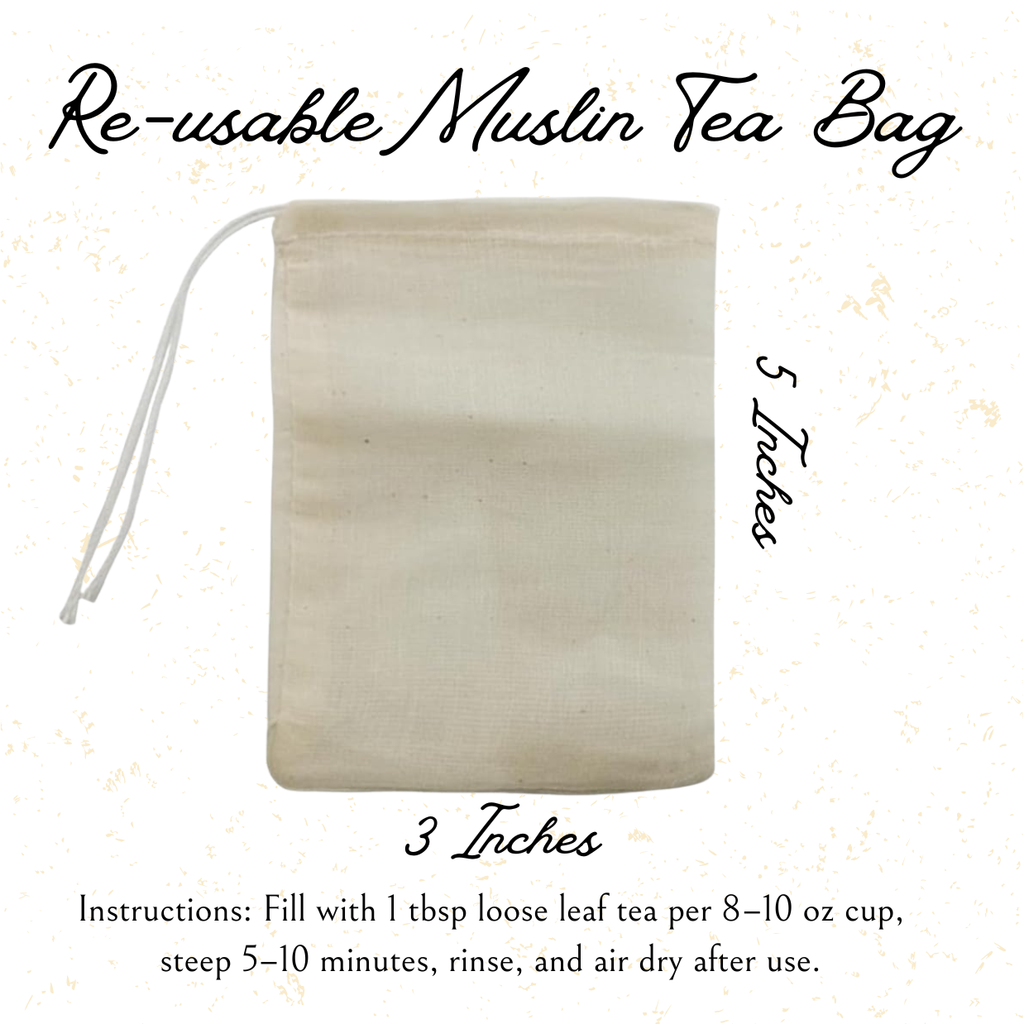 Reusable Muslin Tea Bag – 3"x5" Medium Drawstring Bag